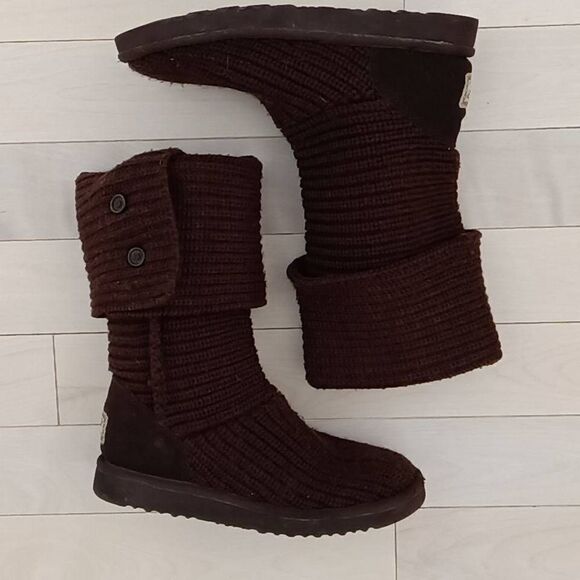 UGG Australia Women's Brown Classic Cardy Pull-On Wool Knitted Snow Boots Size 8 - Picture 1 of 4